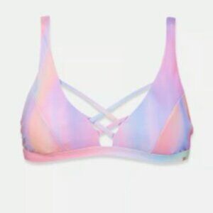 NWT $55 XOXO Swim Padded Triangle Tie Dye Bikini Top L Purple Pink Blue Green